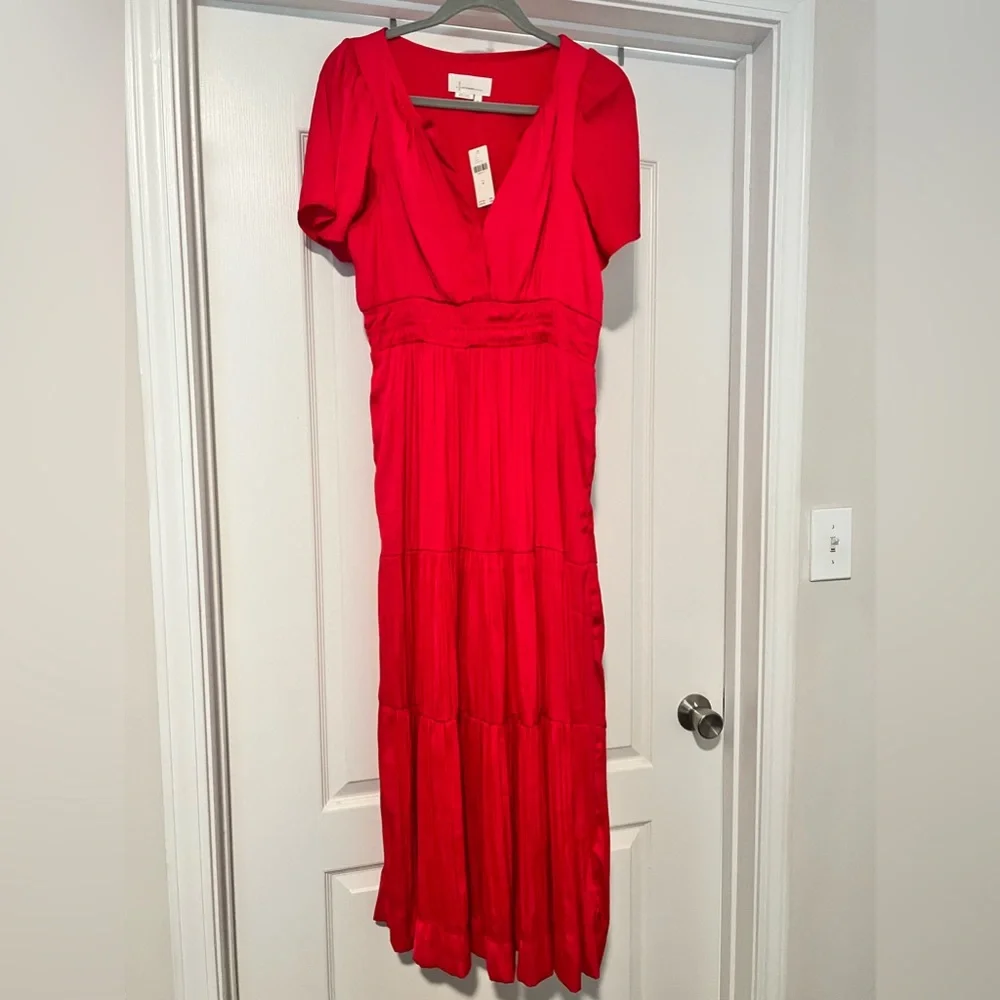 NWT Anthropologie Somerset Maxi Bright Pink Satiny Dress Sz M Pockets Flattering - Picture 12 of 14